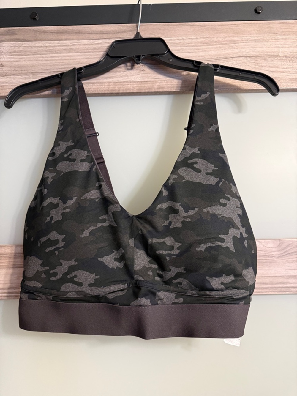 Fabletics Black and Gray Camo Wireless Sports Bralette